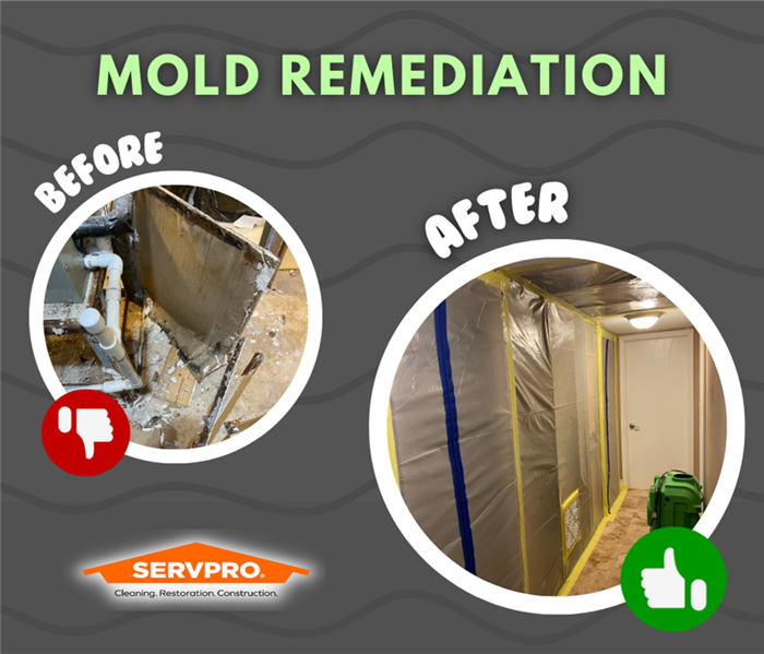 Before and after of a building being treated to SERVPRO's mold remediation