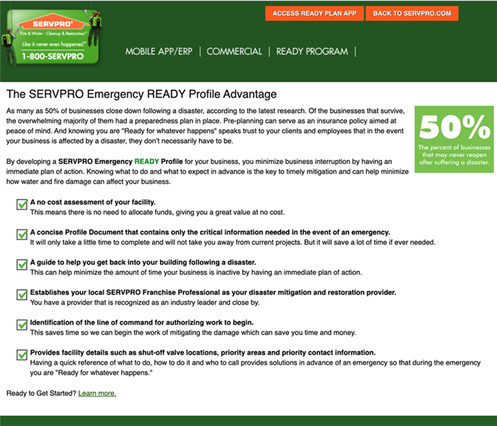 Information of an emergency ready profile from SERVPRO